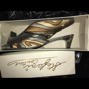 Stefani Couture gold and silver mule heel